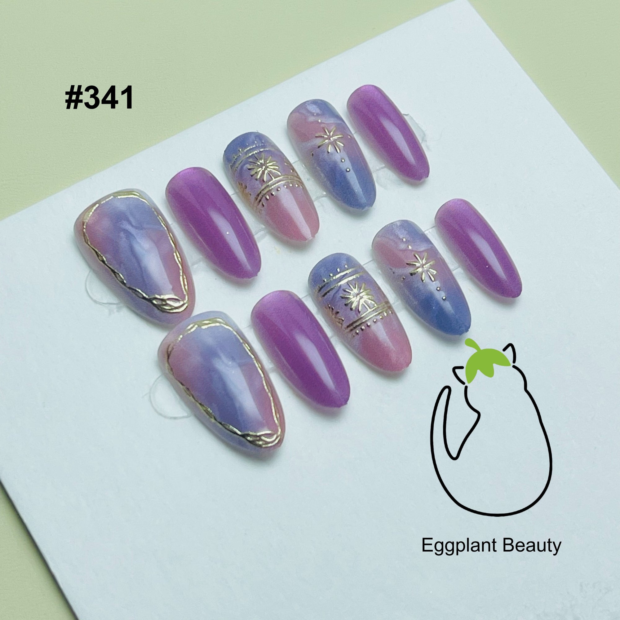 EPBeauty Silk Road Medium Press On Nails - Celestial Marble Cat Eye & Gilded Cloud Designs (10Pcs)