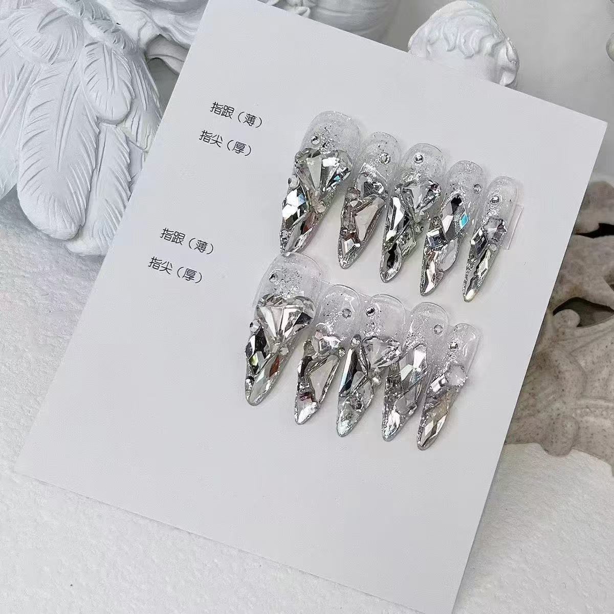 EPBeauty VIP Luxury Long Press On Nails - Ultra Sparkle Full-Covered Diamond Design (10Pcs)