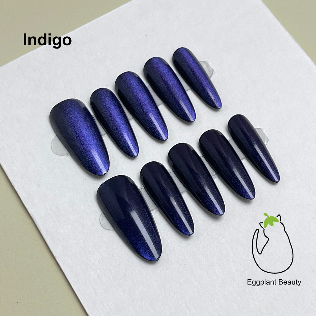 EPBeauty Press On Nails Almond - Cat Eye Medium-Long Solid with Starry Sky & Aurora Shifting Effect