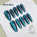 EPBeauty Press On Nails Almond - Cat Eye Medium-Long Solid with Starry Sky & Aurora Shifting Effect