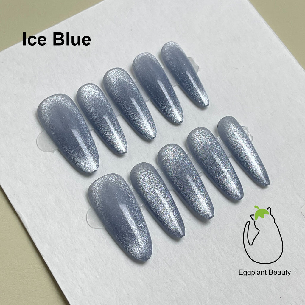 EPBeauty Press On Nails Almond - Cat Eye Medium-Long Solid with Starry Sky & Aurora Shifting Effect