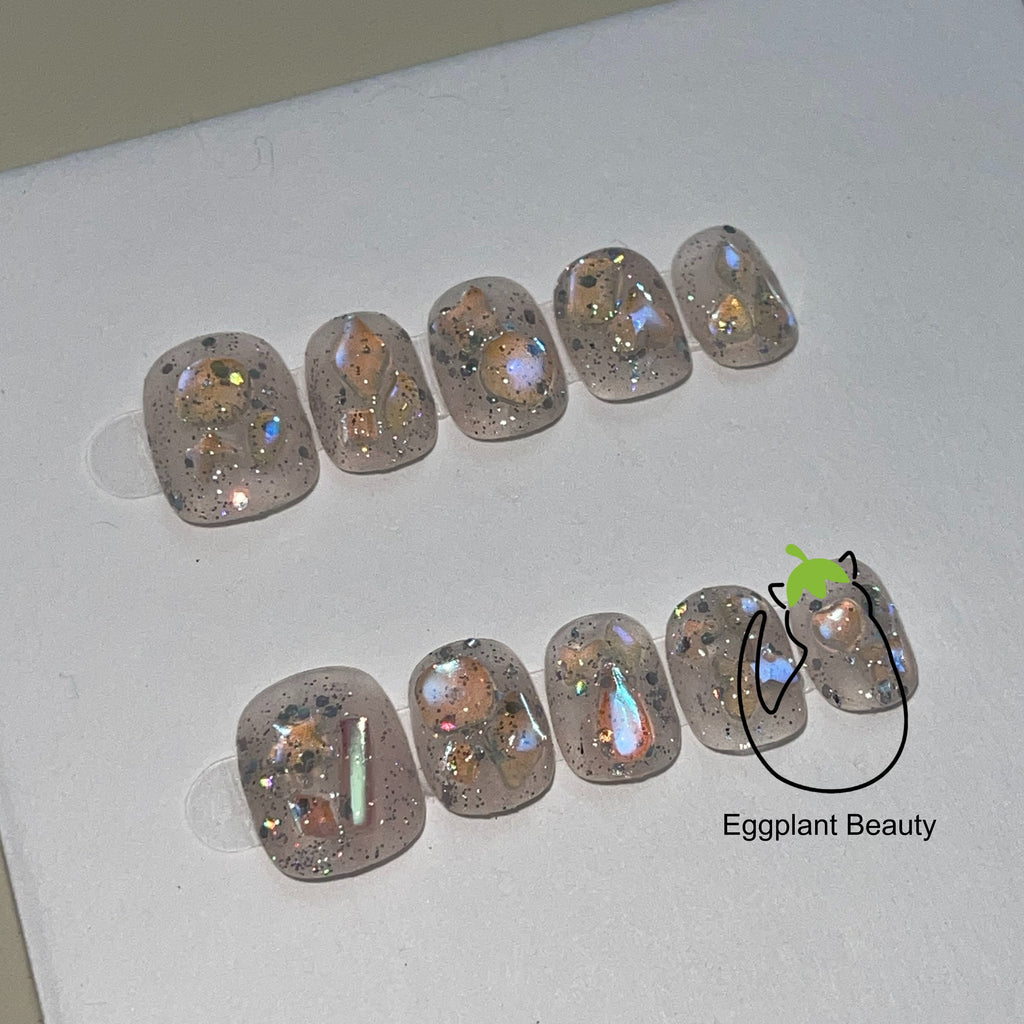 EPBeauty Short Icy Sparkle Press-On Nails | Glacier-Inspired Detachable Nail Set