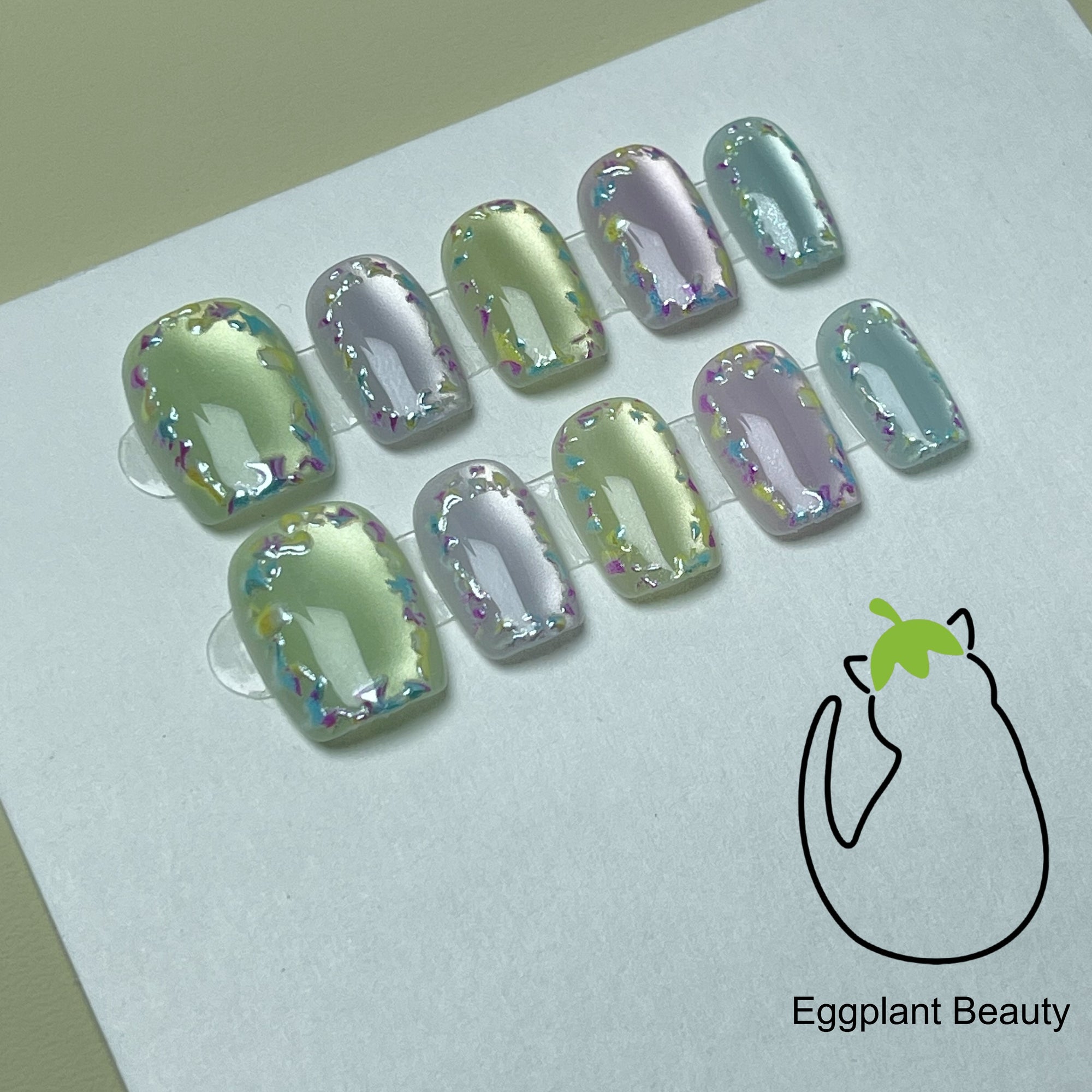 EPBeauty Jade Macaron Cat Eye Press On Nails - Crystal Ball Refraction Nails