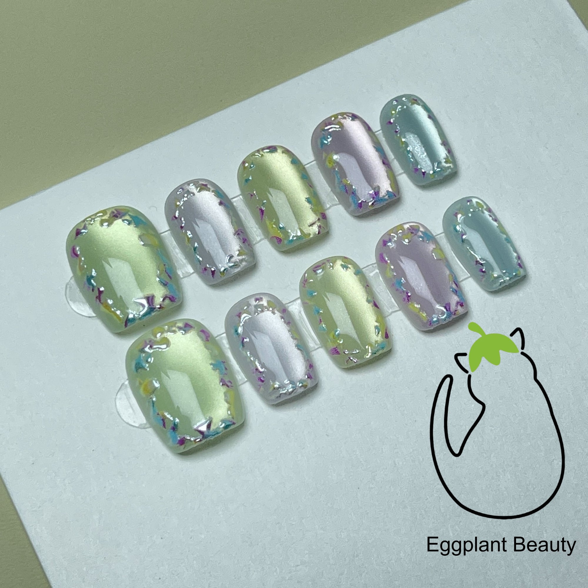 EPBeauty Jade Macaron Cat Eye Press On Nails - Crystal Ball Refraction Nails