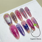 EPBeauty Almond Press On Nails Medium Length - Floral 3D Design with Pearl Glitter, Ethereal Jelly Nude