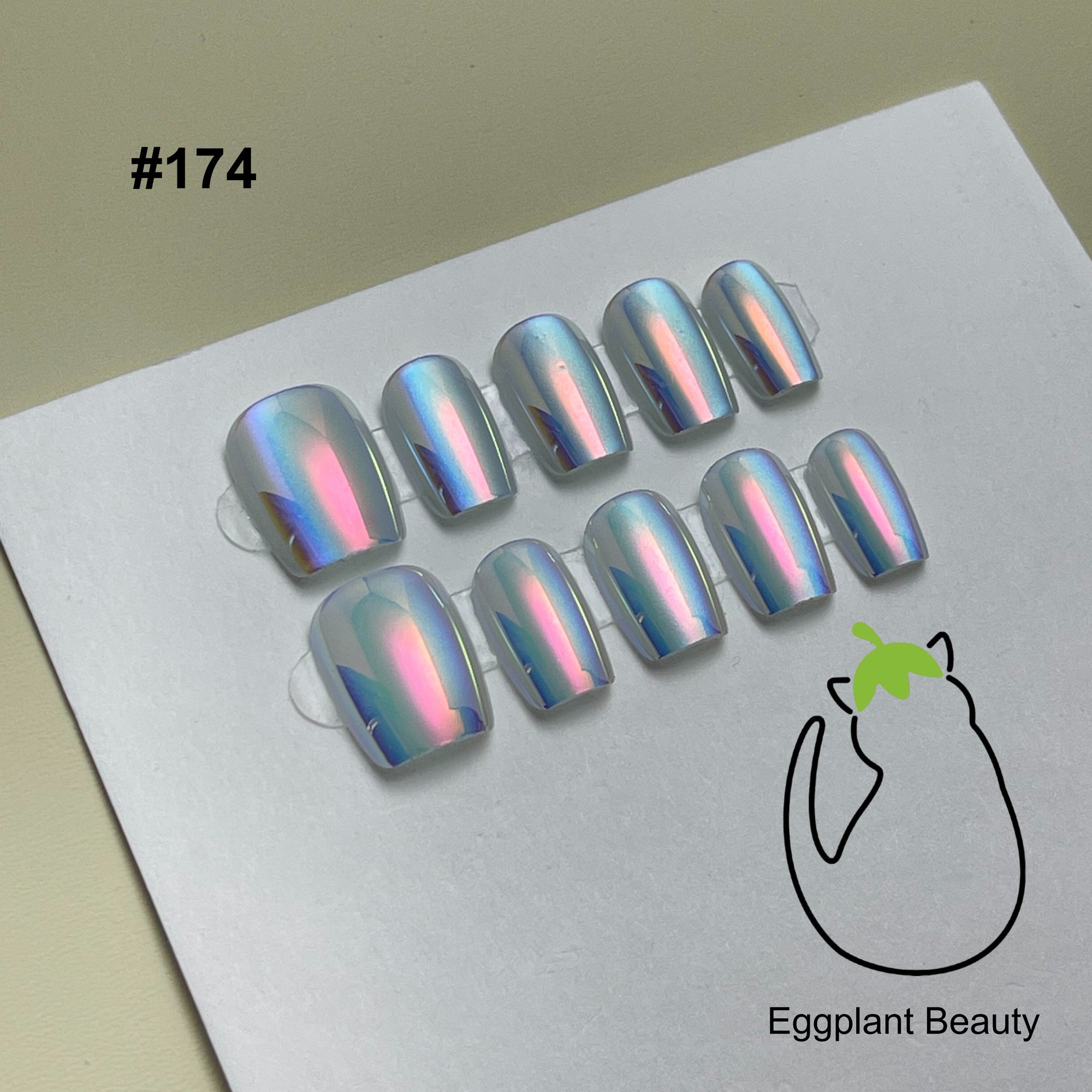 EPBeauty Chrome Mirror Press On Nails - Holographic Cat Eye & Aurora Red-White Glow