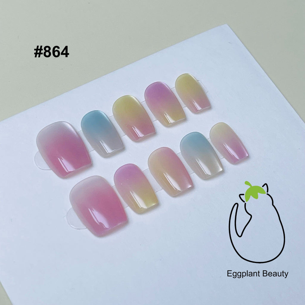 EPBeauty Short Cat Eye Press On Nails - Multichrome Stained Glass Effect with Vitreous Glow (10pcs)