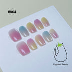 EPBeauty Short Cat Eye Press On Nails - Multichrome Stained Glass Effect with Vitreous Glow (10pcs)