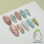EPBeauty Tropical Almond Press On Nails - Ocean Breeze Design & Iridescent Seashells (10Pcs)