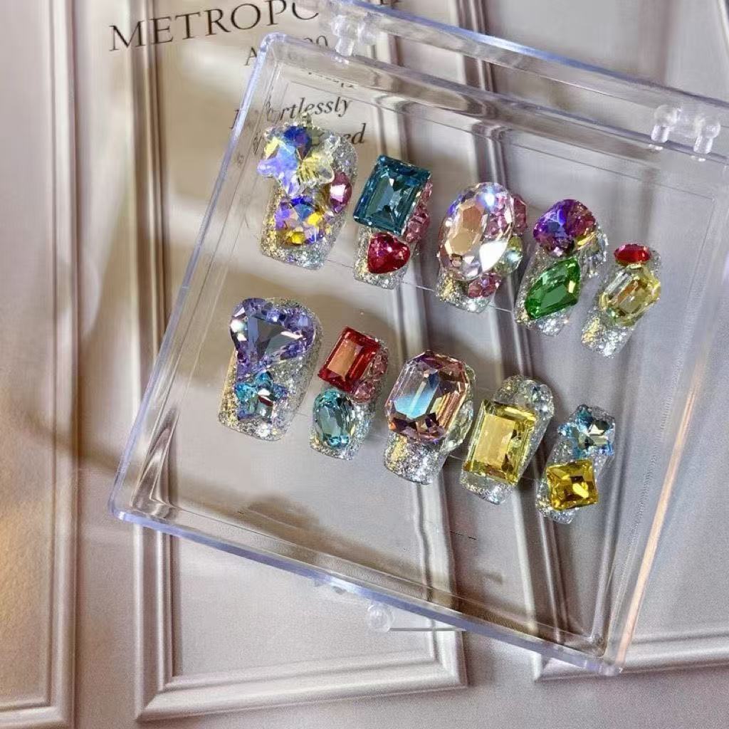 EPBeauty Curated Gemstone Press On Nails - Eclectic Luxury Set with Crystal & Pearl Accents (10Pcs)