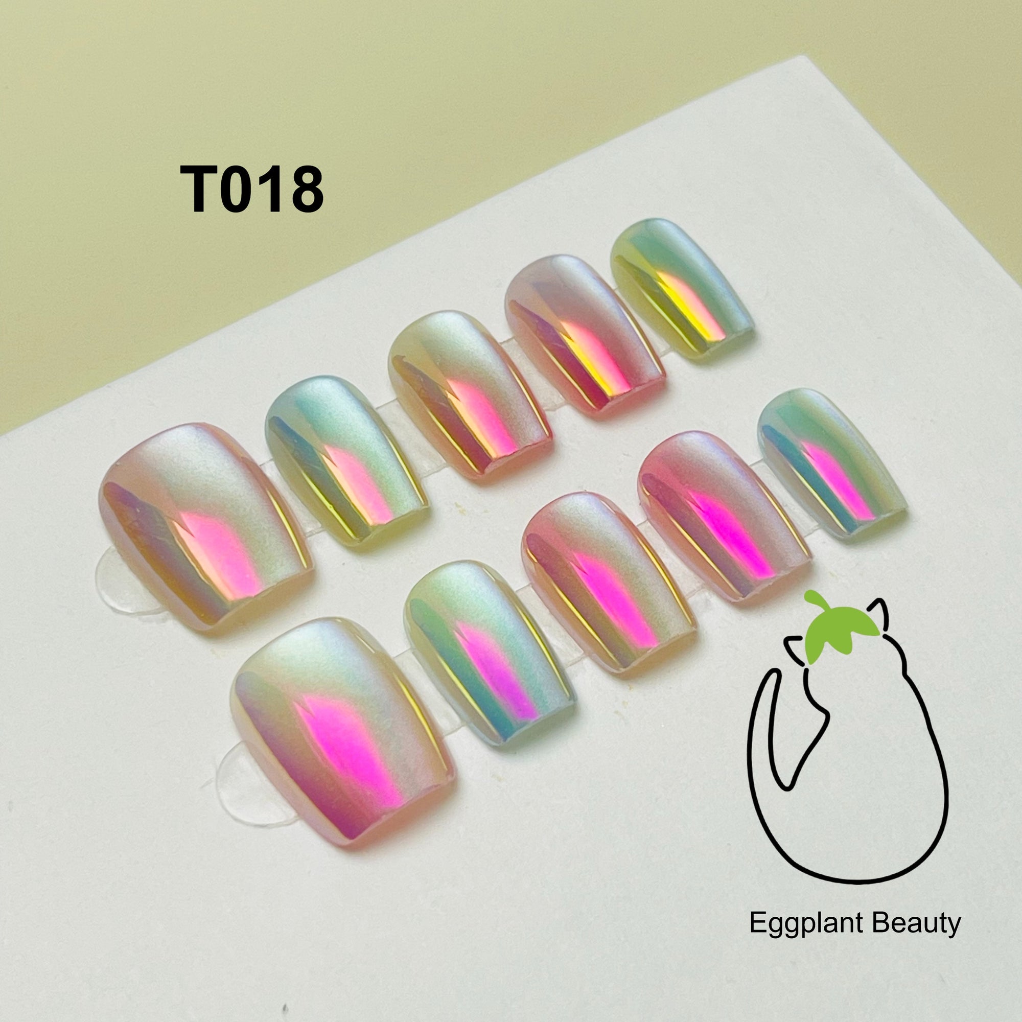 EPBeauty Candy Glow Short T-Shaped Press On Nails  - Iridescent Cat Eye & Color Shift Ombré (10Pcs)