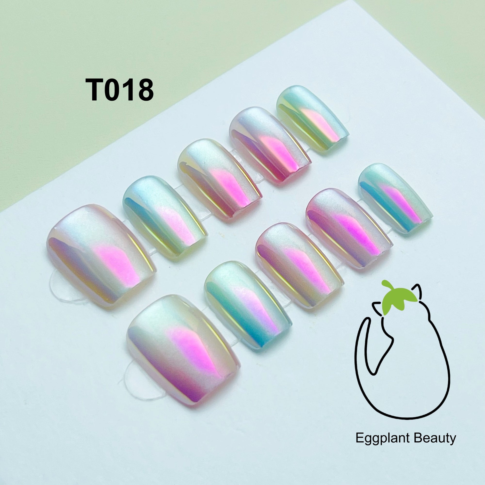 EPBeauty Candy Glow Short T-Shaped Press On Nails  - Iridescent Cat Eye & Color Shift Ombré (10Pcs)