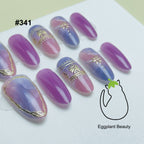 EPBeauty Silk Road Medium Press On Nails - Celestial Marble Cat Eye & Gilded Cloud Designs (10Pcs)