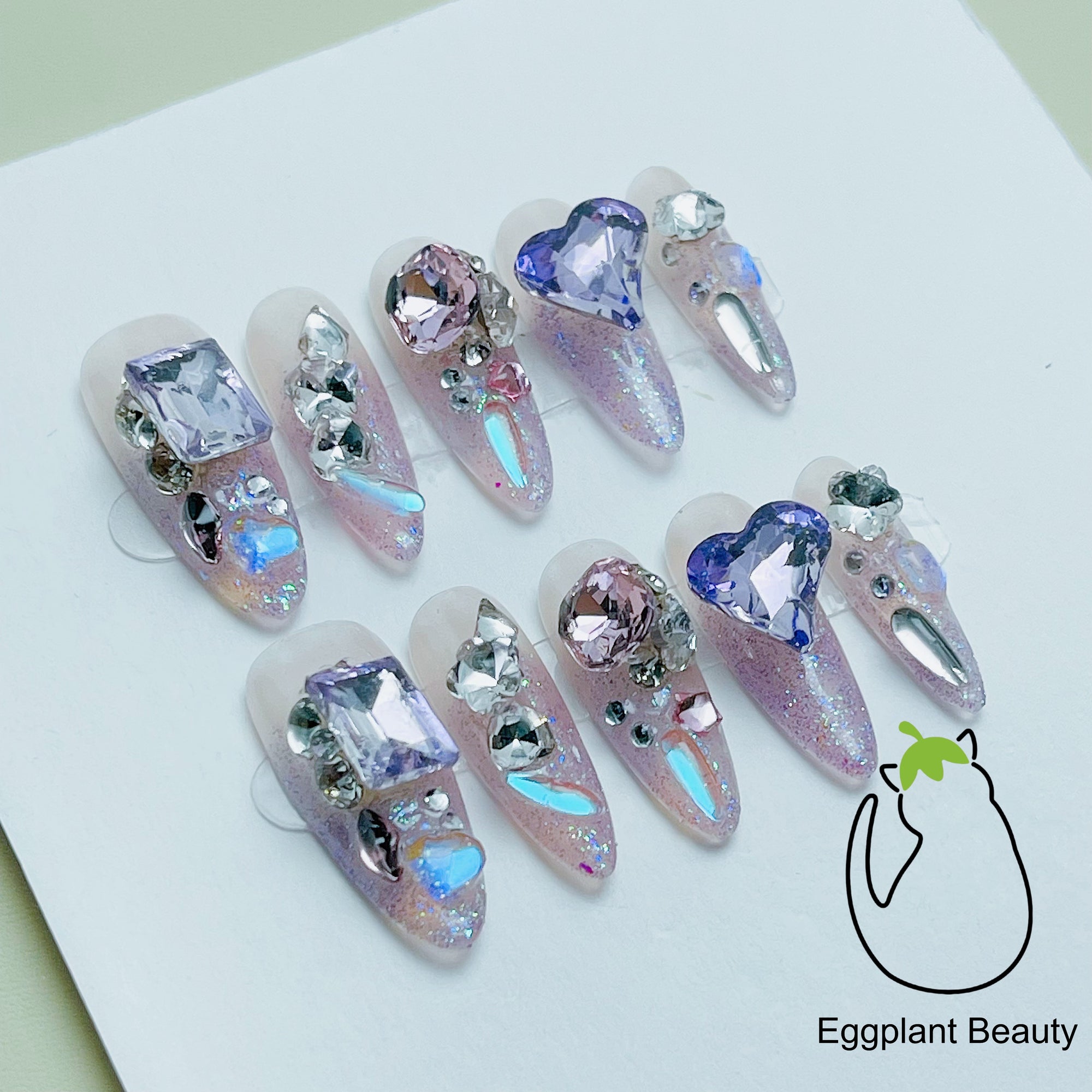 EPBeauty Artisan Handmade Press On Nails - Dazzling Y2K Glam Full Glitter, Designer Light Luxury Acrylic Nails