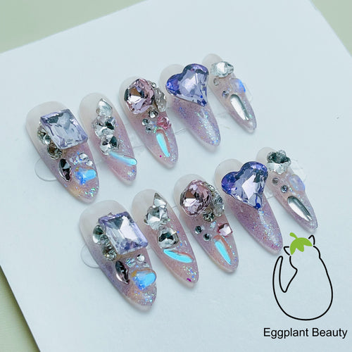 EPBeauty Artisan Handmade Press On Nails - Dazzling Y2K Glam Full Glitter, Designer Light Luxury Acrylic Nails