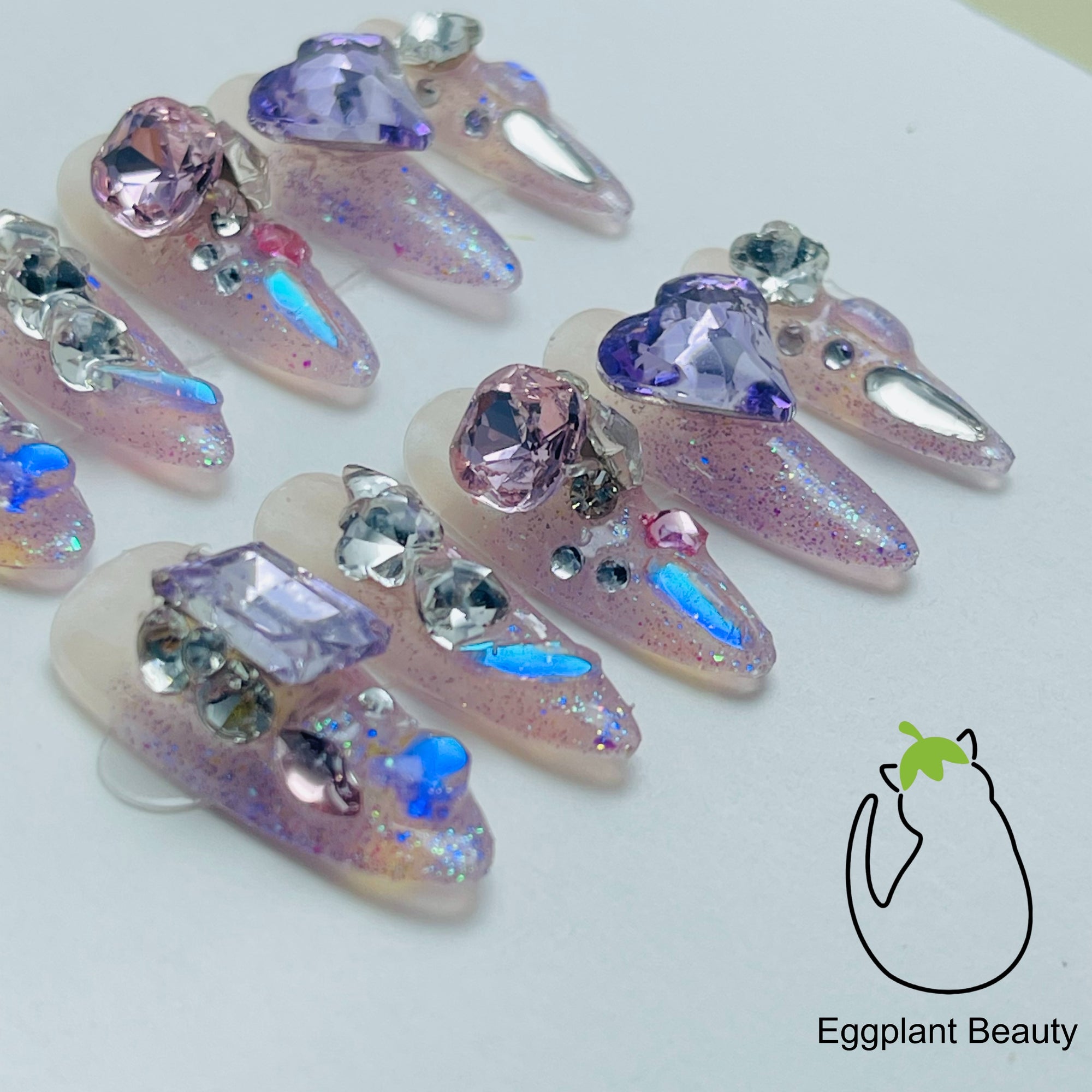 EPBeauty Artisan Handmade Press On Nails - Dazzling Y2K Glam Full Glitter, Designer Light Luxury Acrylic Nails