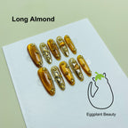 EPBeauty Velvet Season Press On Nails - Luxury Amber Cat Eye & French Gold Tips (10Pcs)