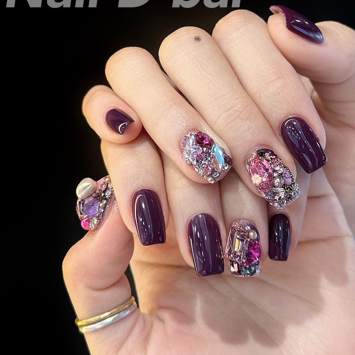 EPBeauty Divine Fire Press On Nails - Amethyst Purple & Cosmic Crystals (10Pcs)