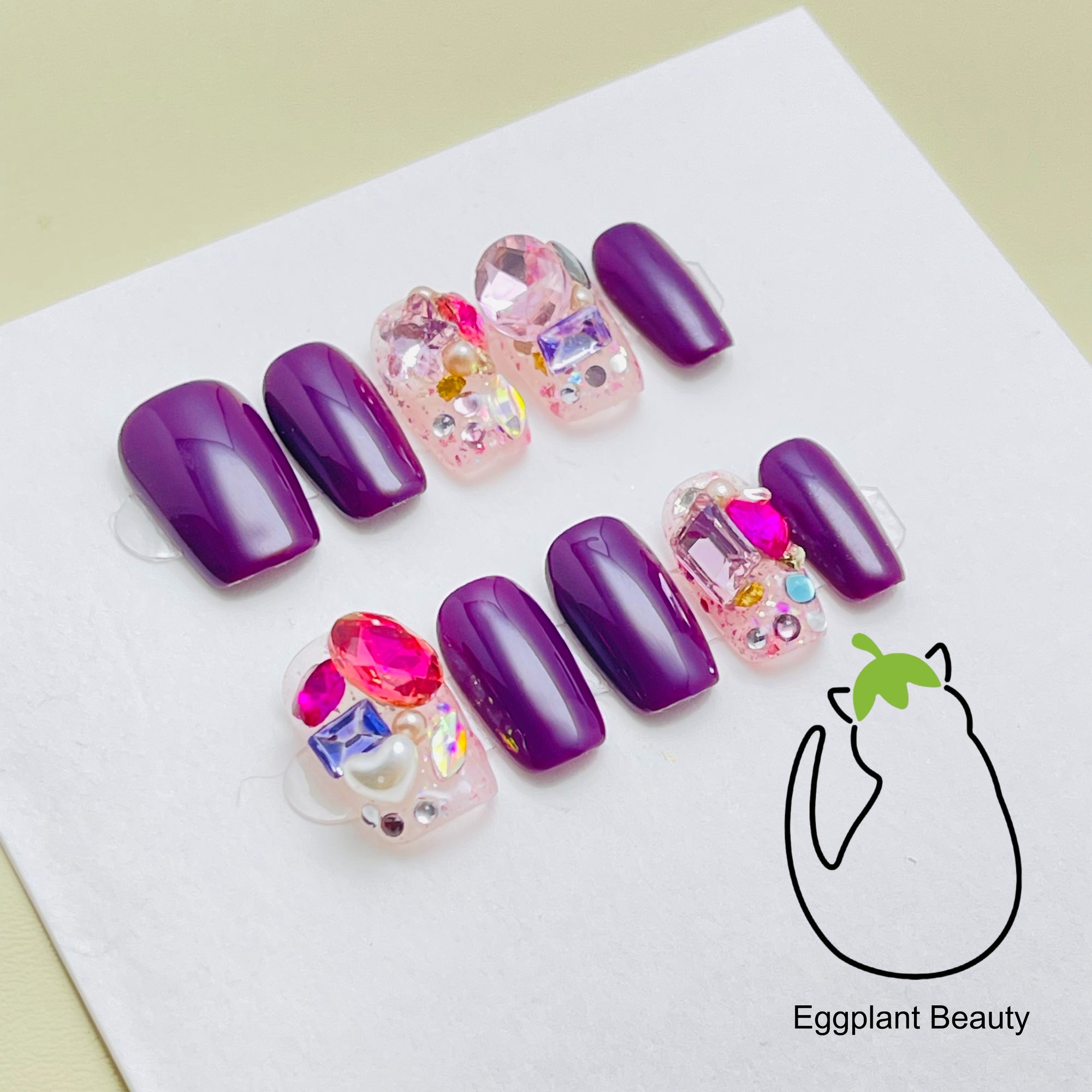EPBeauty Divine Fire Press On Nails - Amethyst Purple & Cosmic Crystals (10Pcs)