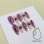 EPBeauty Buccellati-Inspired Press On Nails - Regal Grape Cat Eye & Silk Luster Finish (10Pcs)