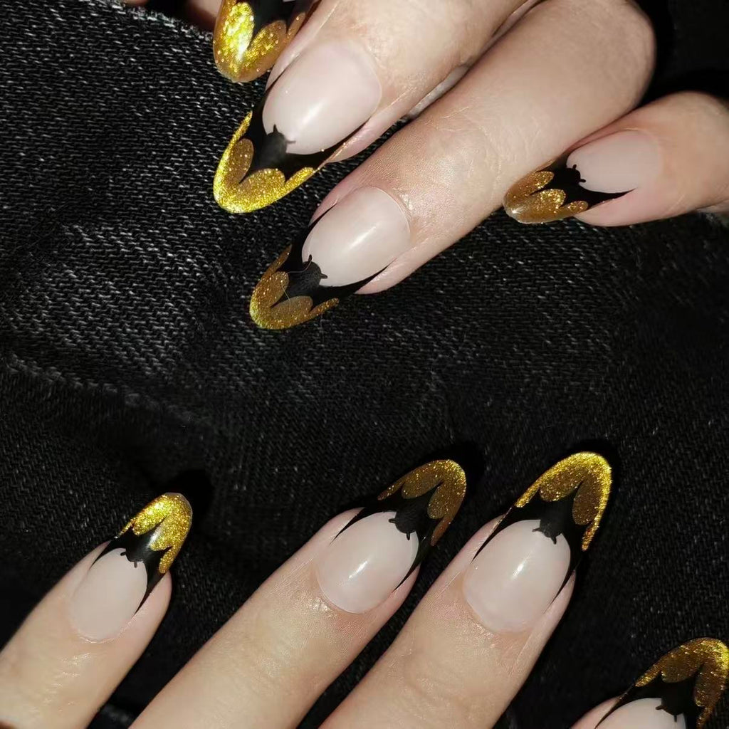 Midnight Mirage Press On Nails - Fluorescent Bats & Shifting Cat Eye Aura (10Pcs)