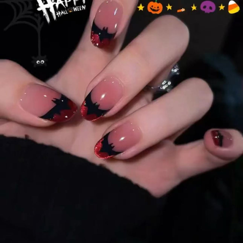 Midnight Mirage Press On Nails - Fluorescent Bats & Shifting Cat Eye Aura (10Pcs)