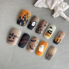 Matte Halloween Press On Nails - Hyperprint Ghosts & Bats Design (10Pcs)