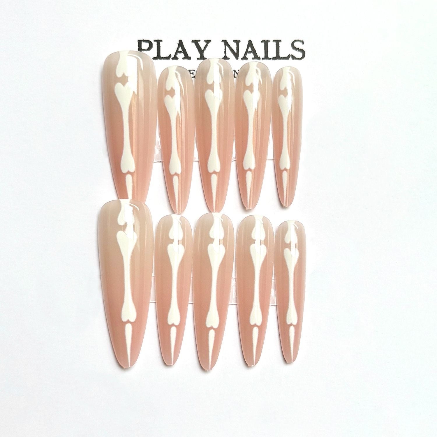 Frosted Relic Press On Nails - Skeletal Fingers Under a Dusting of Pink Snow (10Pcs)