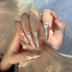 Frosted Relic Press On Nails - Skeletal Fingers Under a Dusting of Pink Snow (10Pcs)