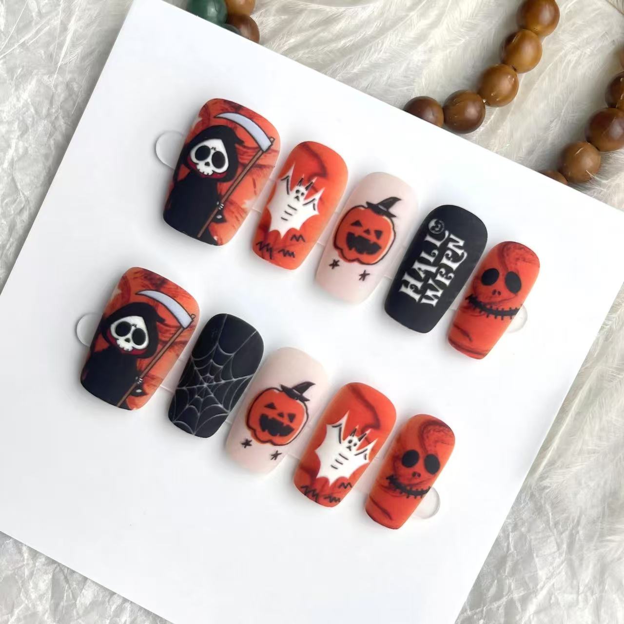 Reaper's Veil Press On Nails - Matte Finish with Hyperprint Scythe & Specters (10Pcs)