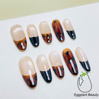 Leopard Print French Tip Press On Nails - Sultry Smoky Ombre & Magnetic Cat Eye (10Pcs)