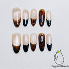 Leopard Print French Tip Press On Nails - Sultry Smoky Ombre & Magnetic Cat Eye (10Pcs)