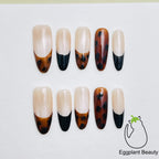 Leopard Print French Tip Press On Nails - Sultry Smoky Ombre & Magnetic Cat Eye (10Pcs)