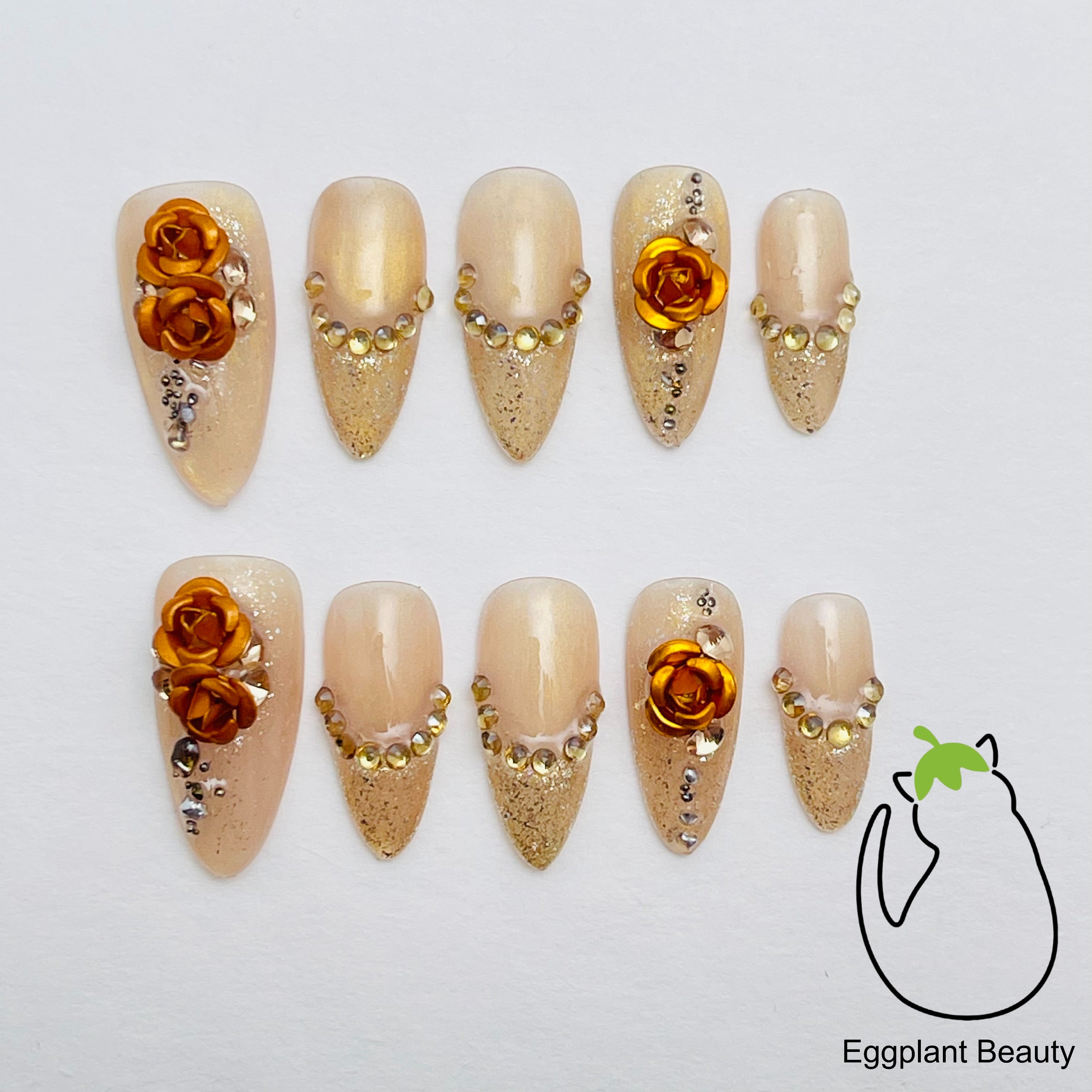 Gilded Rose French Tip Press On Nails - Pearl Accents & Iridescent Shimmer (10Pcs)