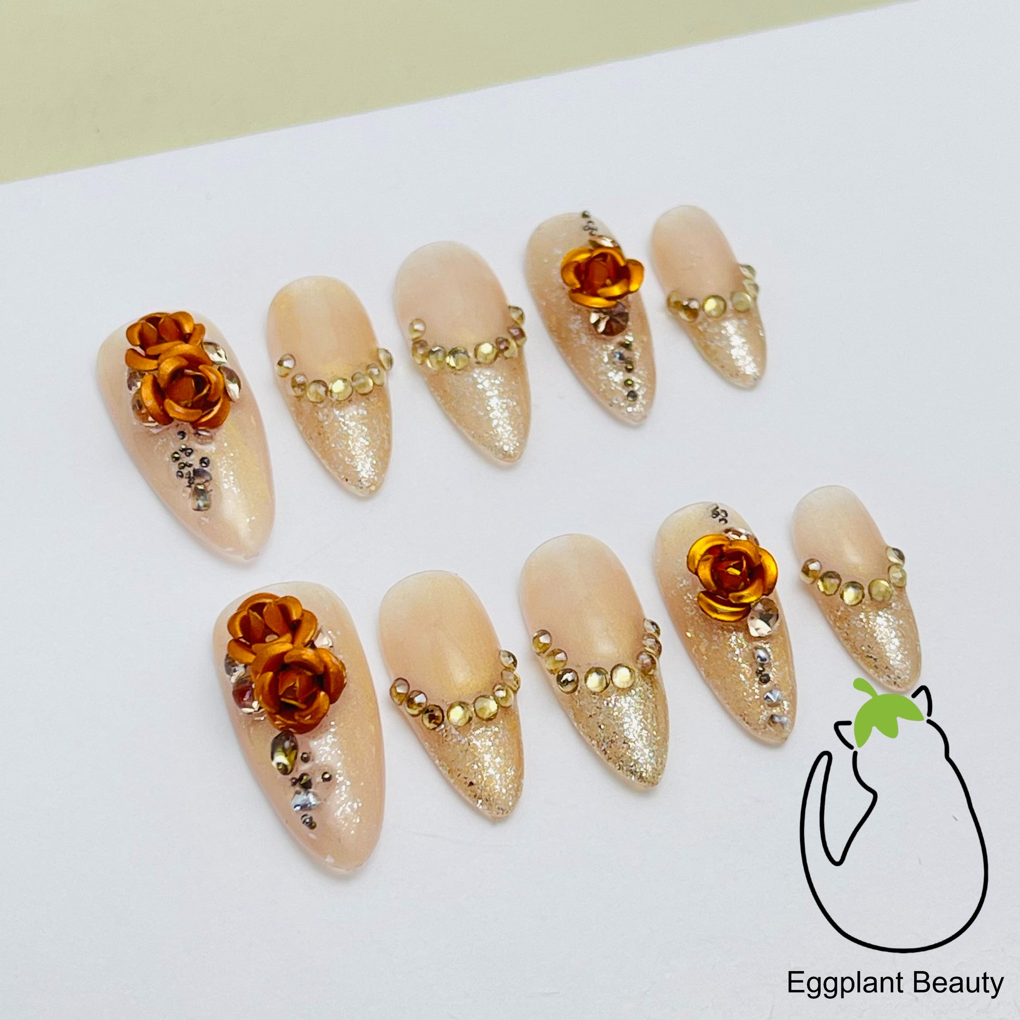 Gilded Rose French Tip Press On Nails - Pearl Accents & Iridescent Shimmer (10Pcs)