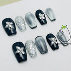 Y2K Candy Punk Press On Nails - Glitter Cat Eye, Pearls & Star Charms (10Pcs)