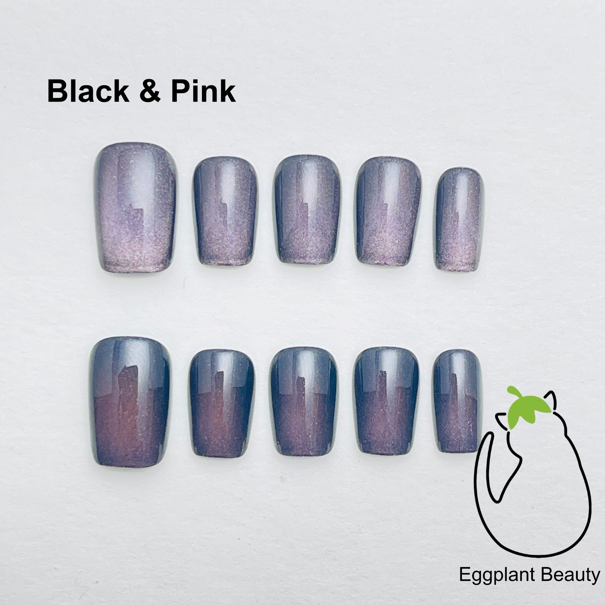 Short Galaxy Cat Eye Press On Nails - Nebula Blush Pink & Holographic Sparkle (10Pcs)