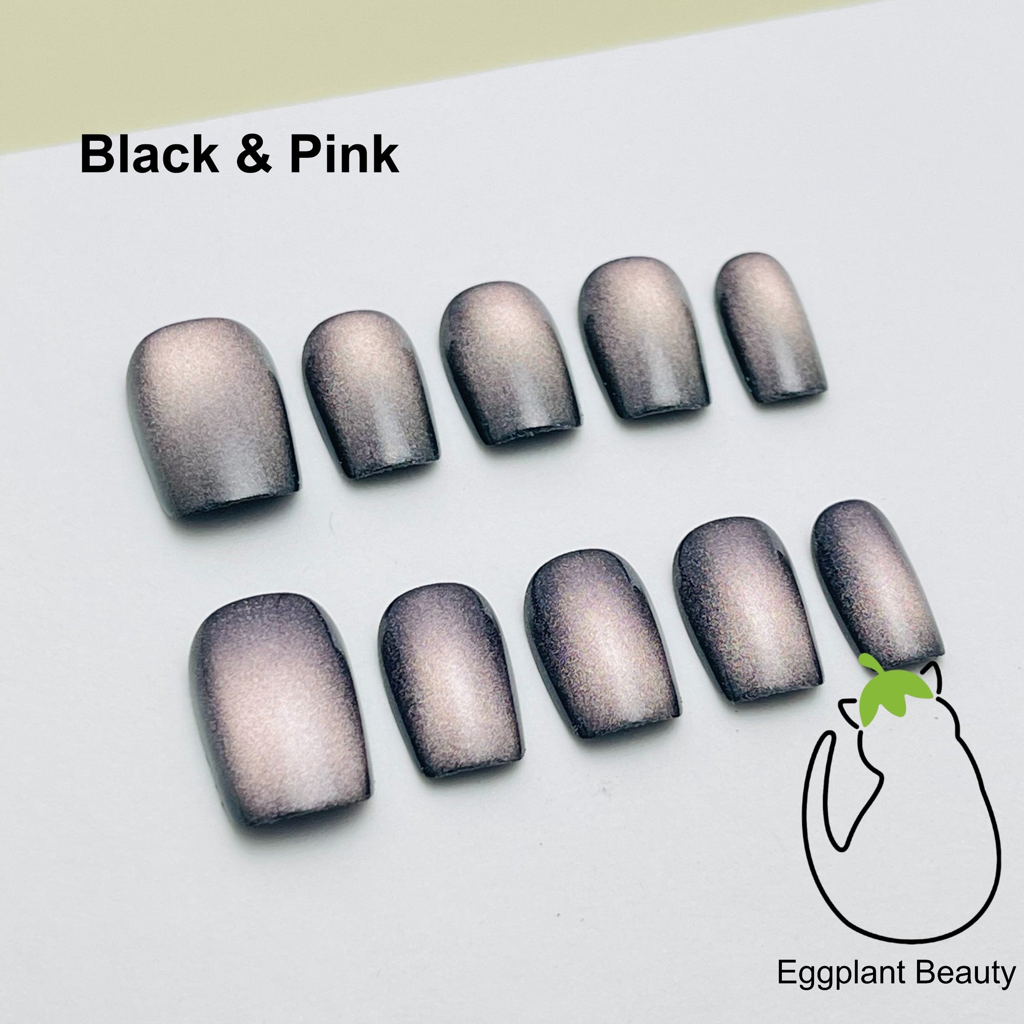 Short Galaxy Cat Eye Press On Nails - Nebula Blush Pink & Holographic Sparkle (10Pcs)