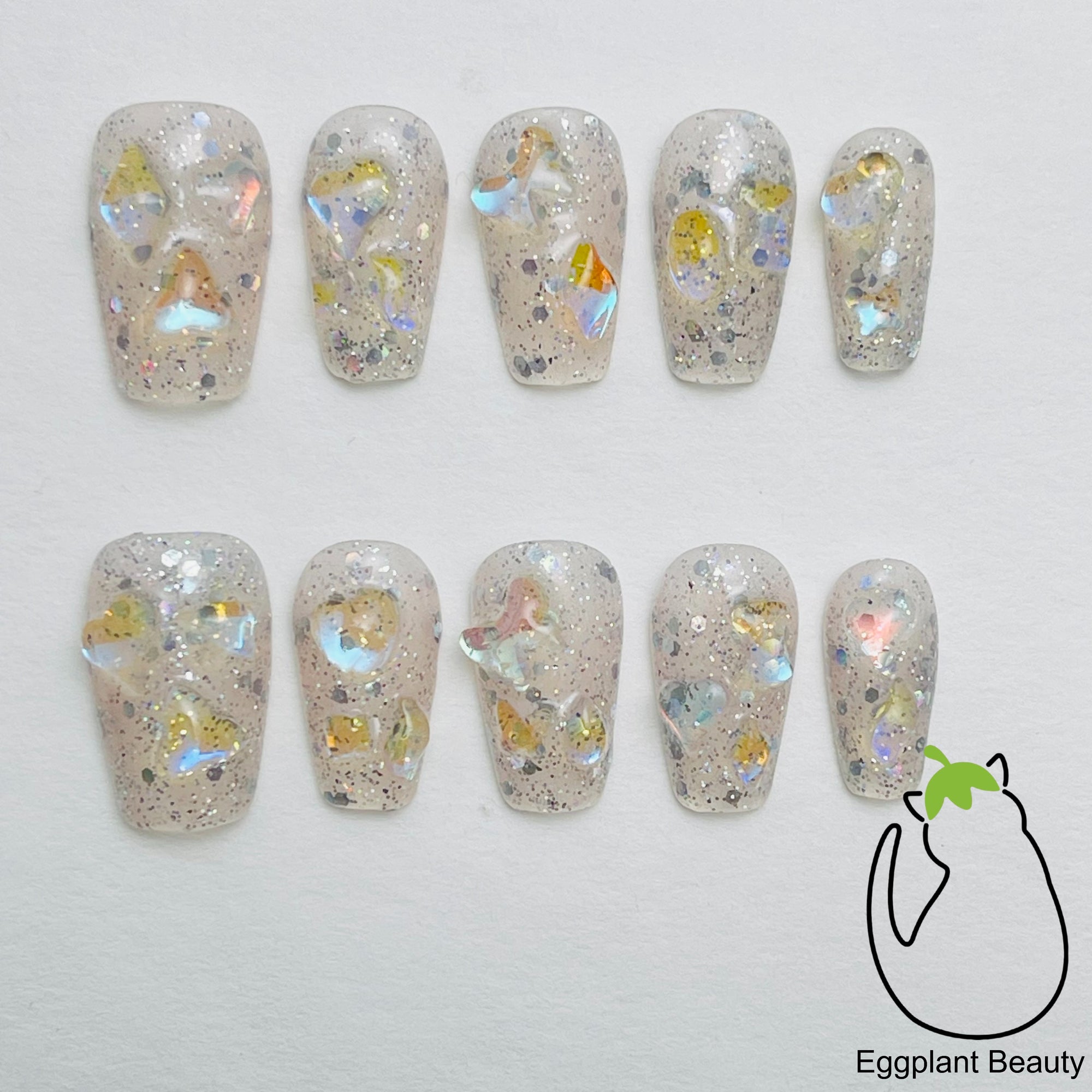 EPBeauty Short Icy Sparkle Press-On Nails | Glacier-Inspired Detachable Nail Set