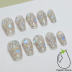 EPBeauty Short Icy Sparkle Press-On Nails | Glacier-Inspired Detachable Nail Set