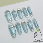 EPBeauty "Celestial Veil" Long Couture Cat Eye Press On Nails | Hand-Encrusted Ice Diamond Florals