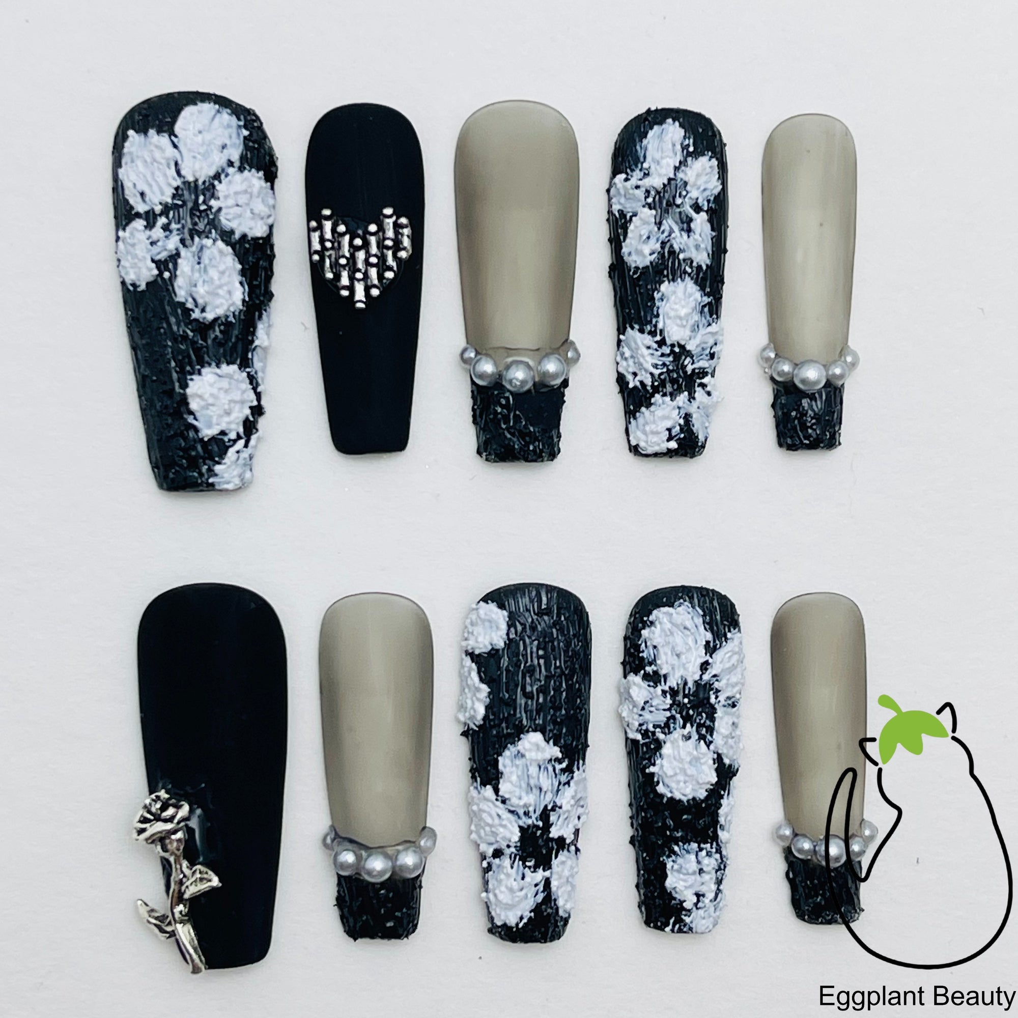 Gothic Rose Press On Nails - Luxe Matte & Glossy Finish (10Pcs)