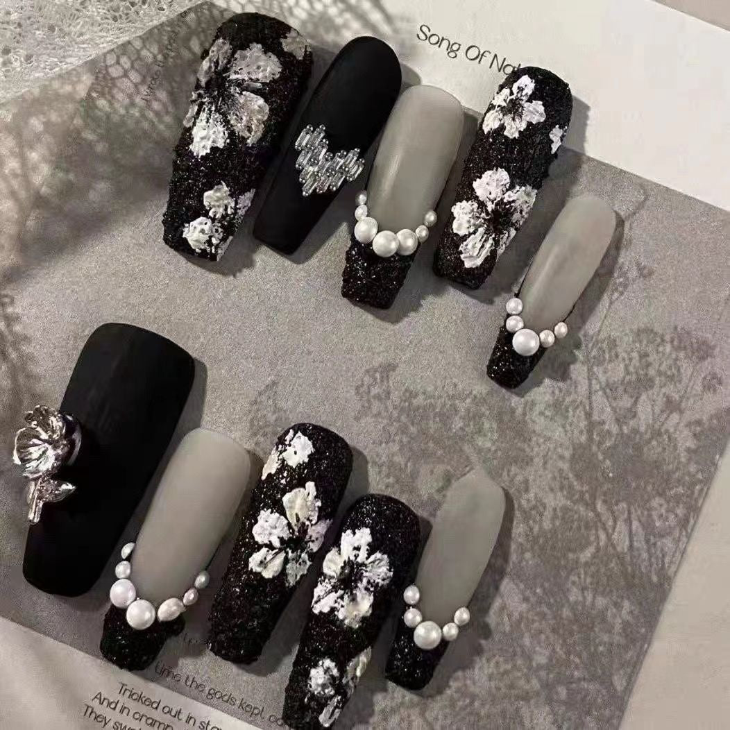 Gothic Rose Press On Nails - Luxe Matte & Glossy Finish (10Pcs)
