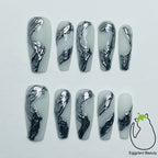 Chrome Edge Press On Nails - Luxe Metallic Mirror & Gothic Glam Design (10Pcs)