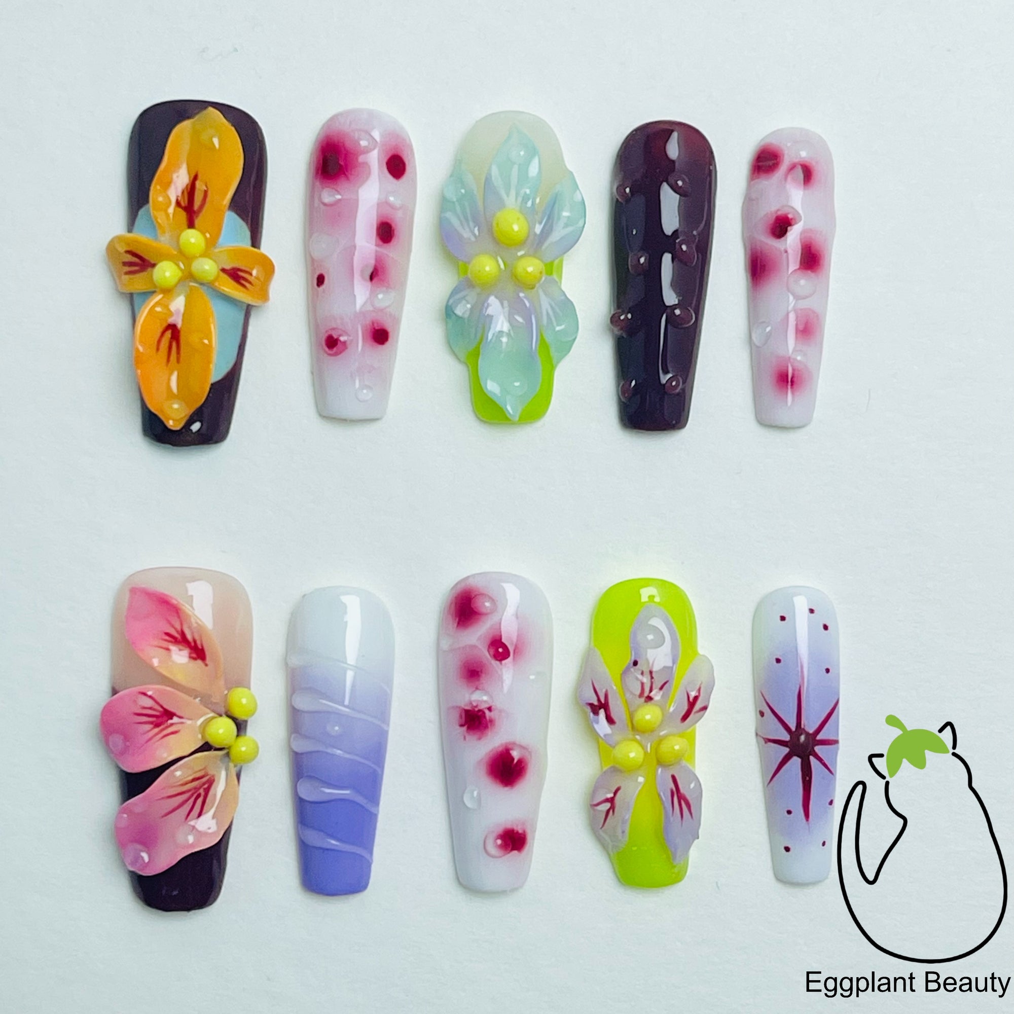 Gothic Victorian Press On Nails - 3D Sculpted Floral Design & Artisan Detailing (10Pcs)