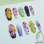 Gothic Victorian Press On Nails - 3D Sculpted Floral Design & Artisan Detailing (10Pcs)