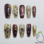 Luxe Baroque Press On Nails - Maillard Brown & Opera House Filigree Design (10Pcs)