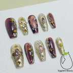 Luxe Baroque Press On Nails - Maillard Brown & Opera House Filigree Design (10Pcs)
