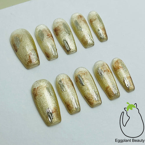 Aurora Flow Press On Nails - Elegant Gel Nail Art with Brightening Iridescent Effect (10Pcs)