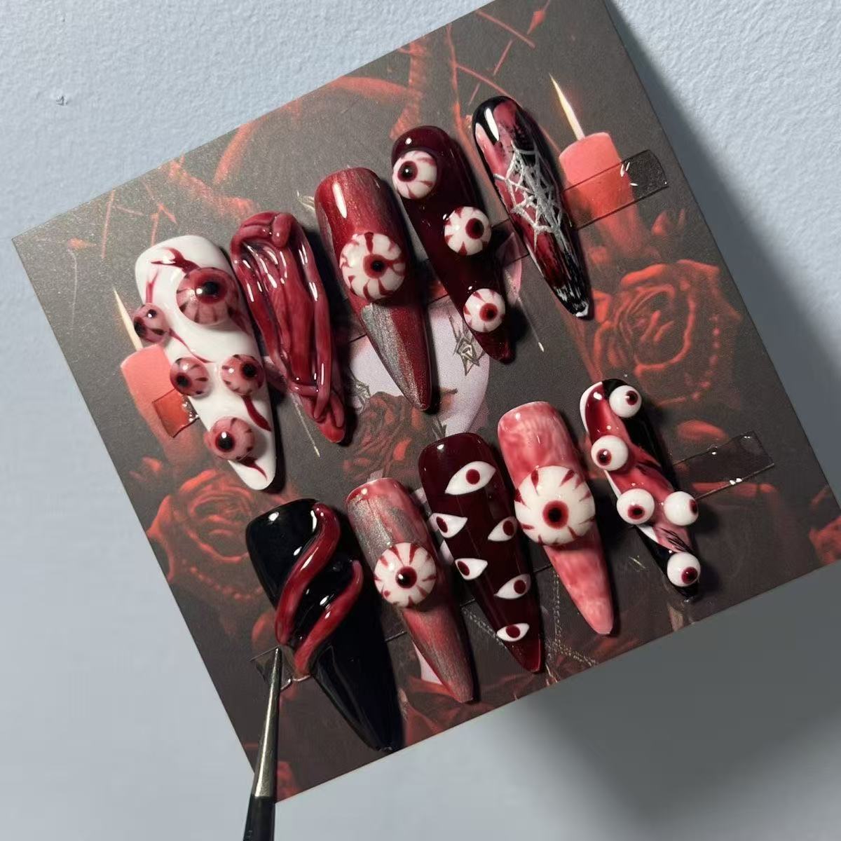 Haunted Anatomy Press On Nails - 3D Eyeball & Guts Design for Halloween (10Pcs)